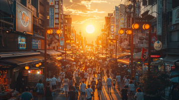 Marketplace city sunset